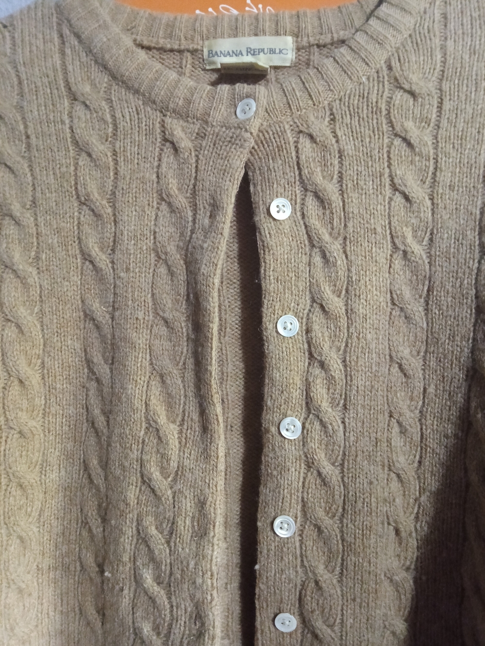 Vintage 90s Banana Republic Cable Knit Button-Front Cardigan in Browns - Picture 4 of 5